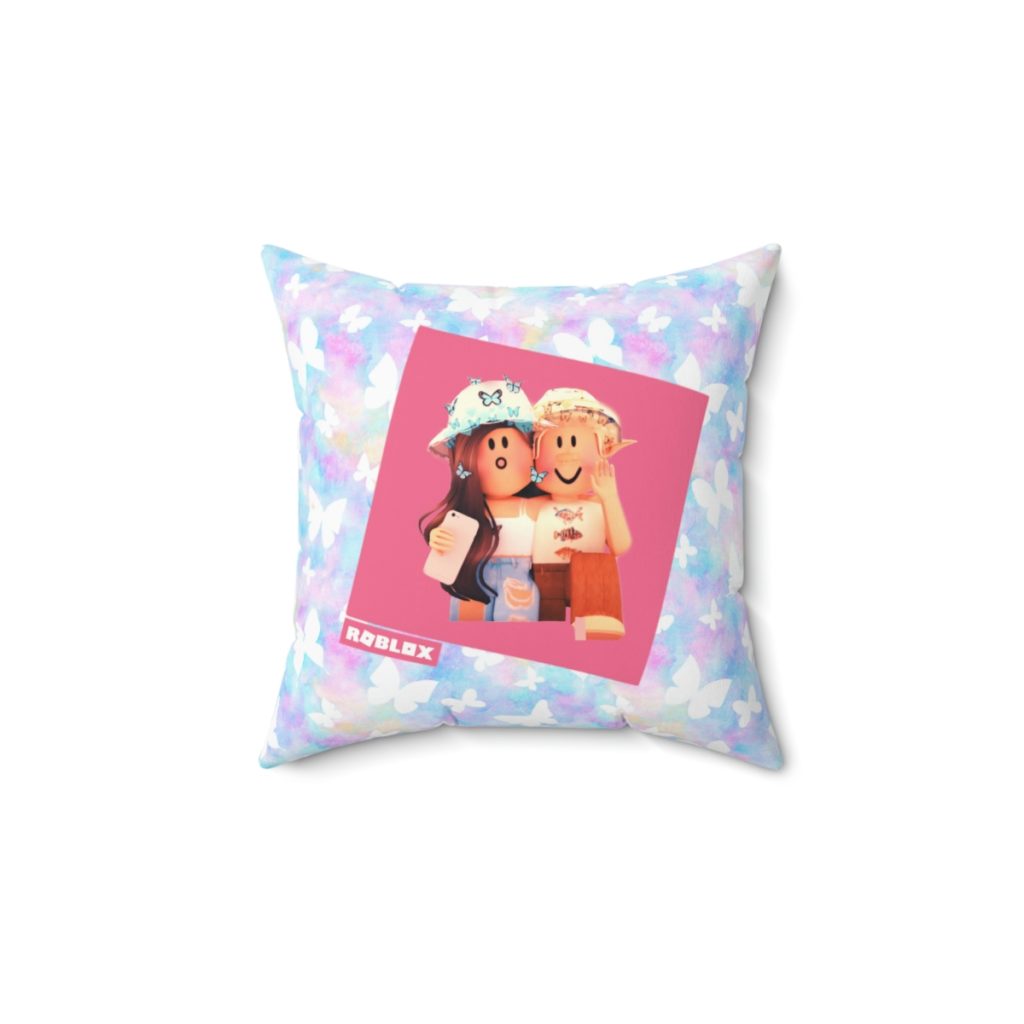 Roblox Girls. Cushion. White butterflies in color watercolor background. Cool Kiddo 14