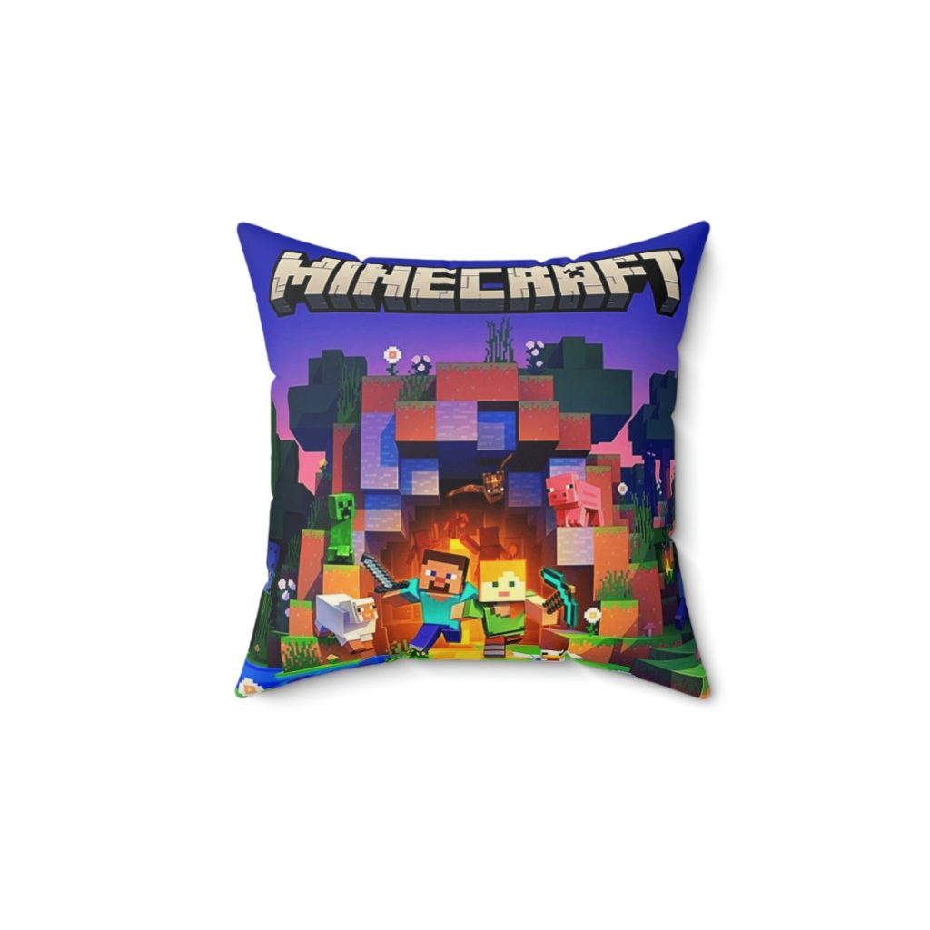 Minecraft Cushion in purple with blue pixelated back. Cool Cushions. Mojang’s legendary game. Cool Kiddo 14