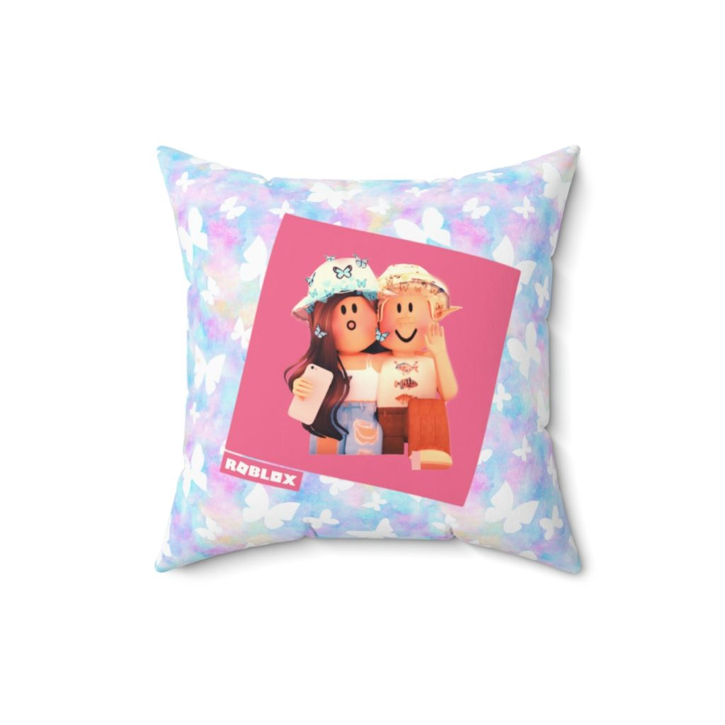 Roblox Girls. Cushion. White butterflies in color watercolor background. Cool Kiddo 18