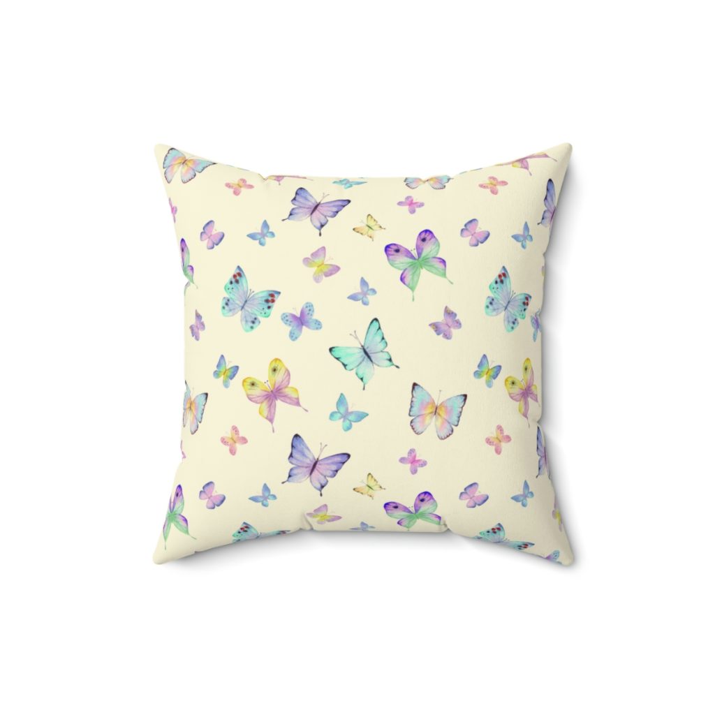 Roblox Girls. Cushion. Colorful butterflies design with lilac and blue tones in beige background. Cool Kiddo 20