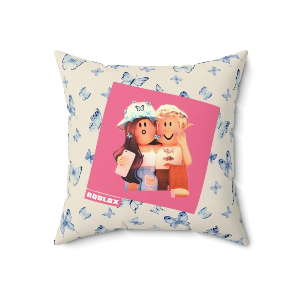 Roblox Girls. Cushion. With background of blue butterflies Cool Kiddo