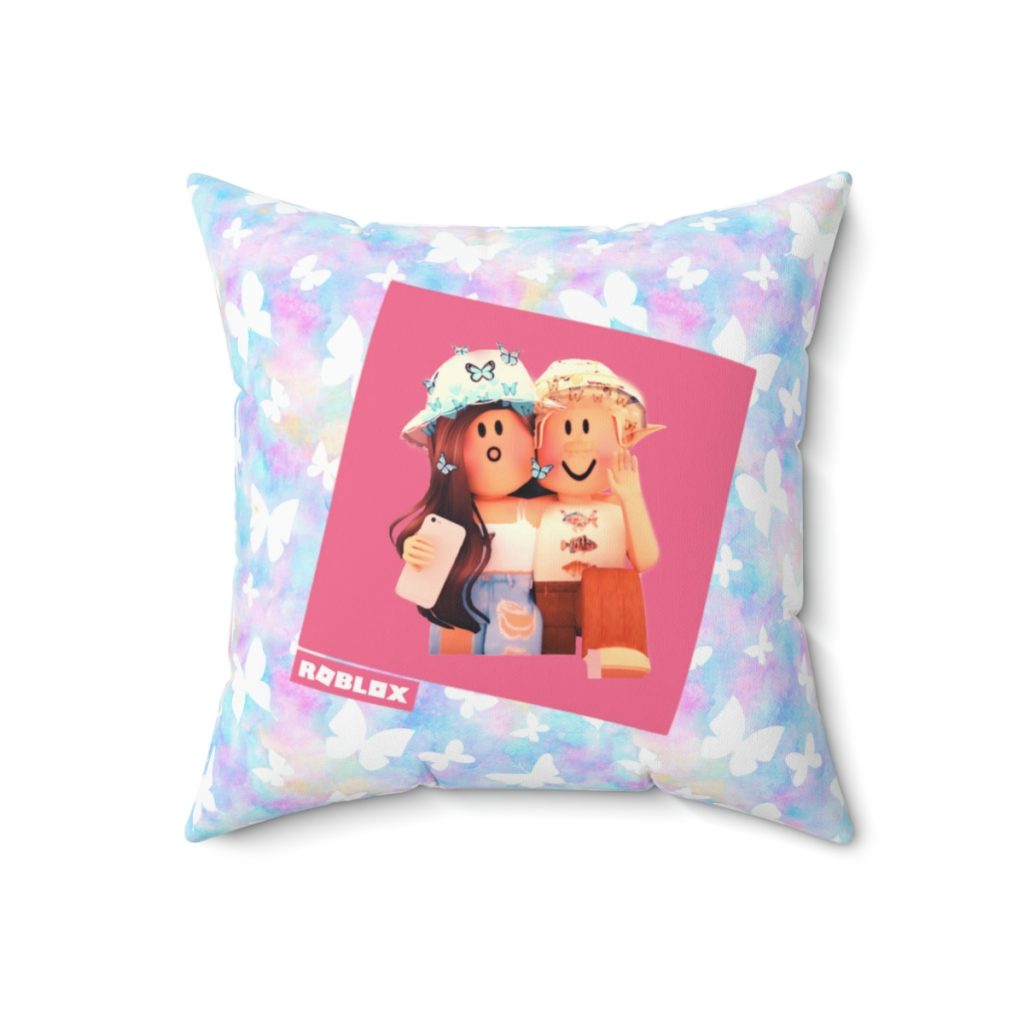 Roblox Girls. Cushion. White butterflies in color watercolor background. Cool Kiddo