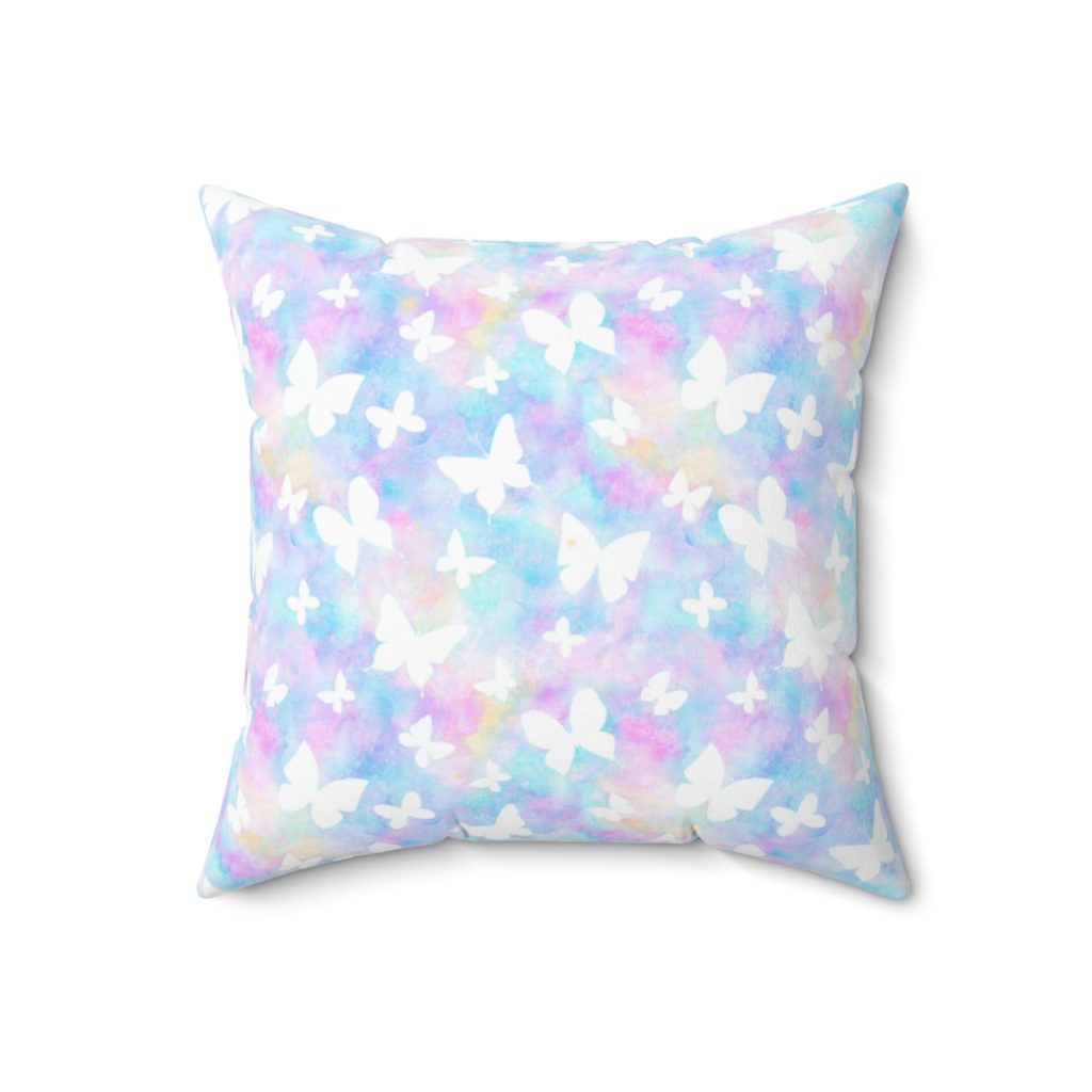 Roblox Girls. Cushion. White butterflies in color watercolor background. Cool Kiddo 12