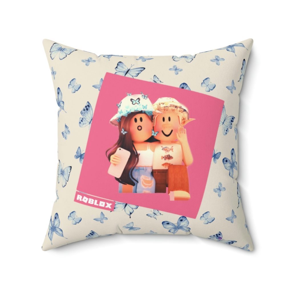 Roblox Girls. Cushion. With background of blue butterflies Cool Kiddo 22