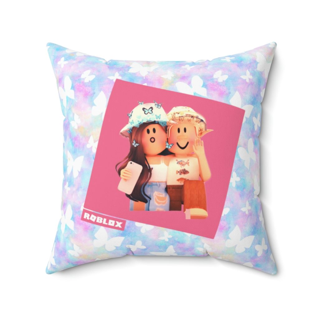 Roblox Girls. Cushion. White butterflies in color watercolor background. Cool Kiddo 22