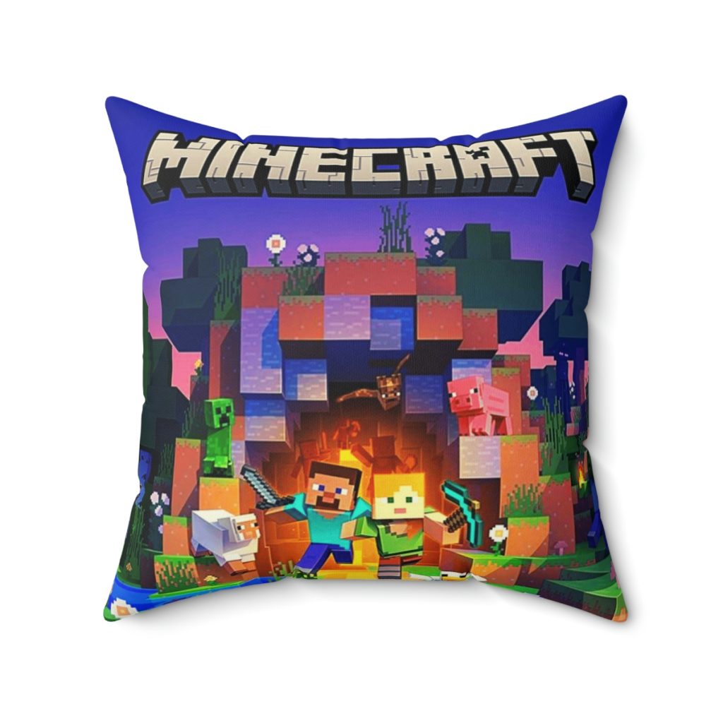 Minecraft Cushion in purple with blue pixelated back. Cool Cushions. Mojang’s legendary game. Cool Kiddo 22