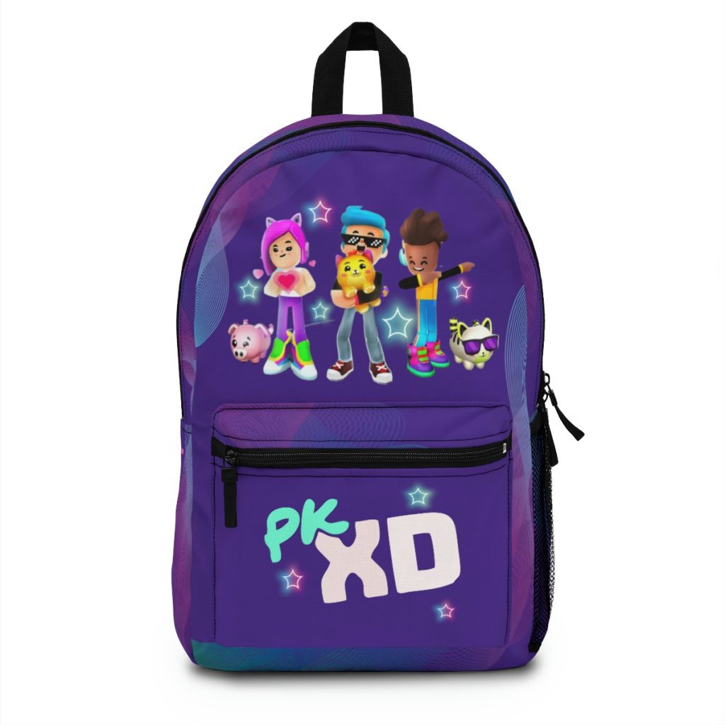 Purple backpack with Illustration of colorful waves from PX XD FUN FRIENDS. Cool Kiddo