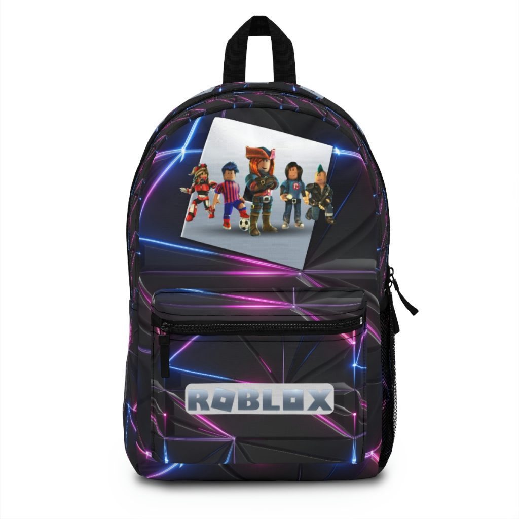 Roblox Backpack for kids, Roblox Games. Black backpack with abstract background of neon colors. Cool Kiddo
