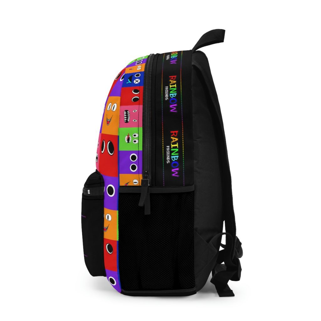 Rainbow Friends Black backpack with the faces of the characters in a grid. Cool Kiddo 14