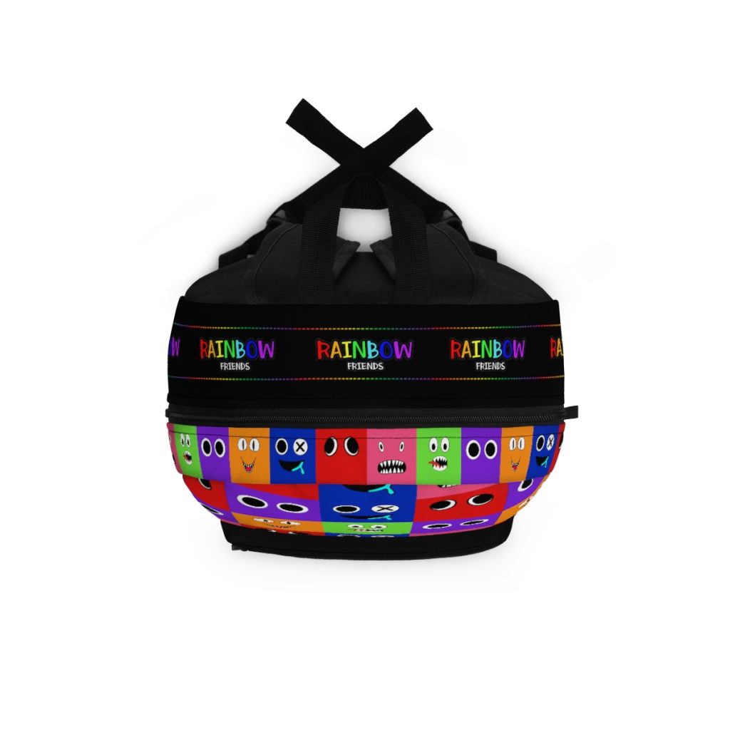 Rainbow Friends Black backpack with the faces of the characters in a grid. Cool Kiddo 16