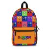 Orange backpack from ORANGE with a grid background with the faces of the Rainbow Friends characters Cool Kiddo 22