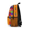 Orange backpack from ORANGE with a grid background with the faces of the Rainbow Friends characters Cool Kiddo 24