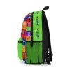 Green backpack from GREEN with a grid background with the faces of the Rainbow Friends characters Cool Kiddo 24