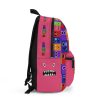 Pink backpack from PINK with a grid background with the faces of the Rainbow Friends characters Cool Kiddo 20
