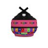 Pink backpack from PINK with a grid background with the faces of the Rainbow Friends characters Cool Kiddo 26