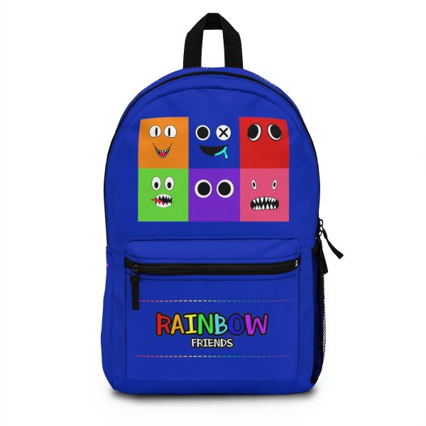 Rainbow Friends Blue backpack with the faces of the characters in a