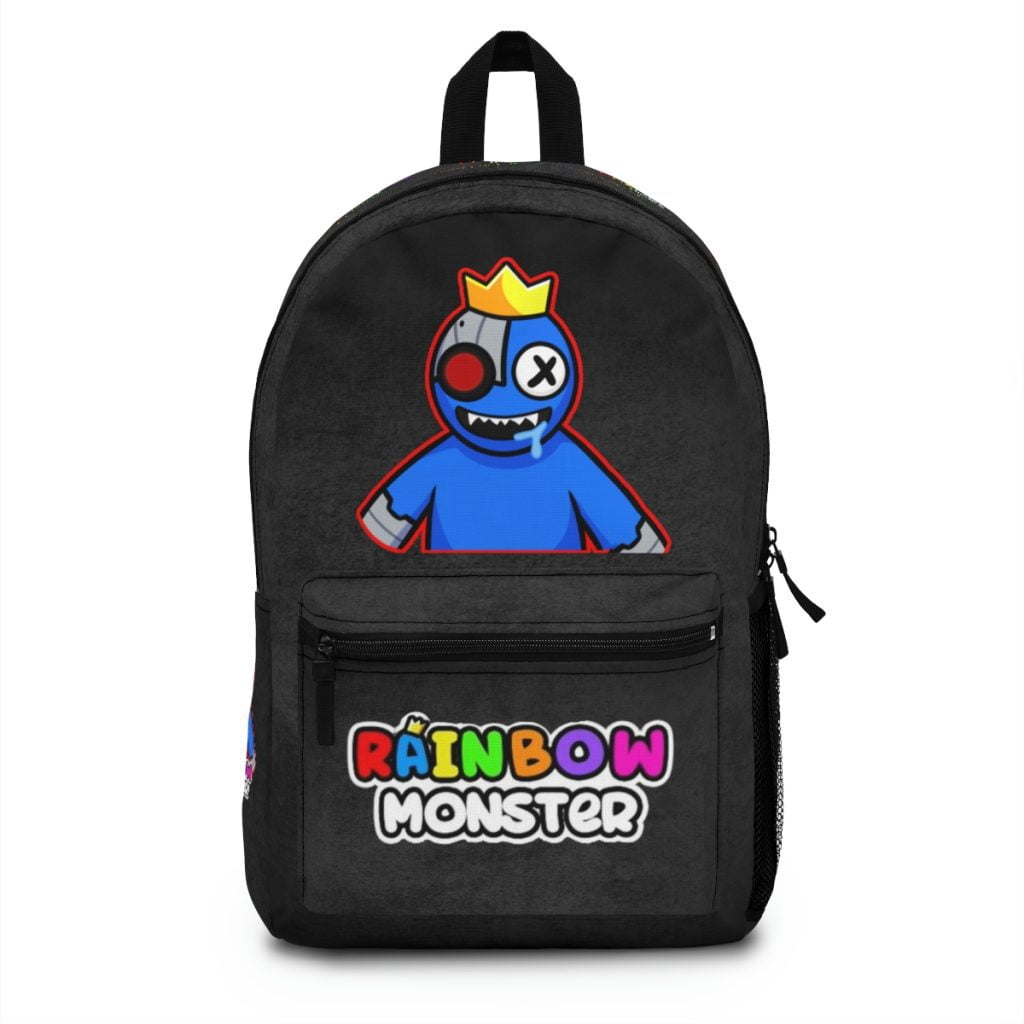 Dirty Black Backpack with BLUE character. RAINBOW MONSTER Cool Kiddo