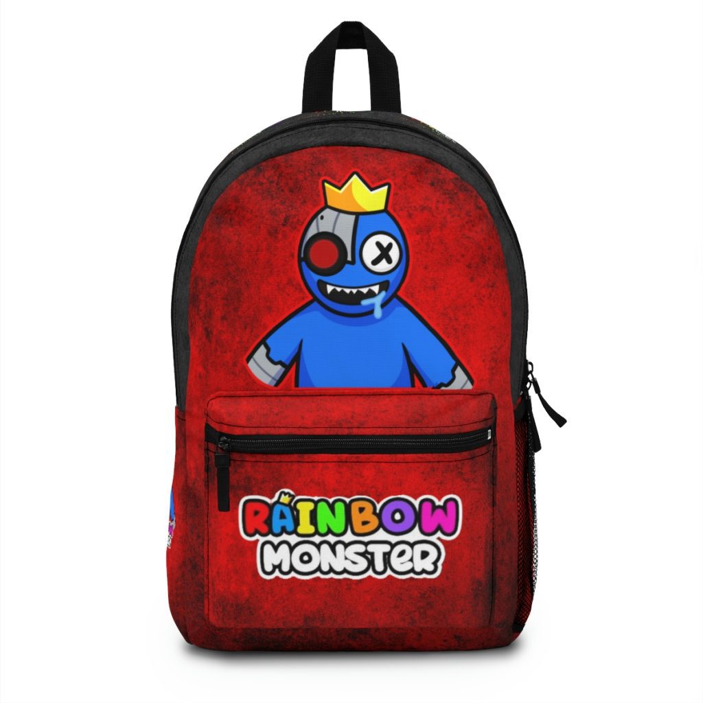 Dirty Red and Black Backpack with BLUE character. RAINBOW MONSTER Cool Kiddo