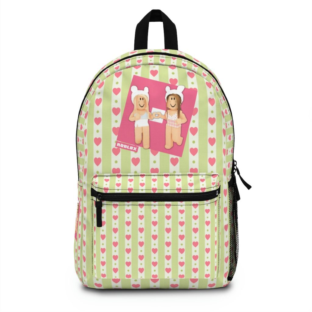 Roblox Girl’s Backpack With Pastel Green Background and Pink Hearts Cool Kiddo 10