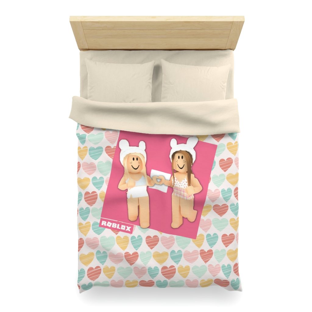 Roblox Girls. Design with pastel hearts. Microfiber Duvet Cover. Cool Kiddo 24