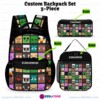 Personalized Minecraft Multicolor Mob Grid 3, Piece Backpack Set, Ergonomic Kids School Bag, Insulated Lunch Box & Pencil Case Bundle