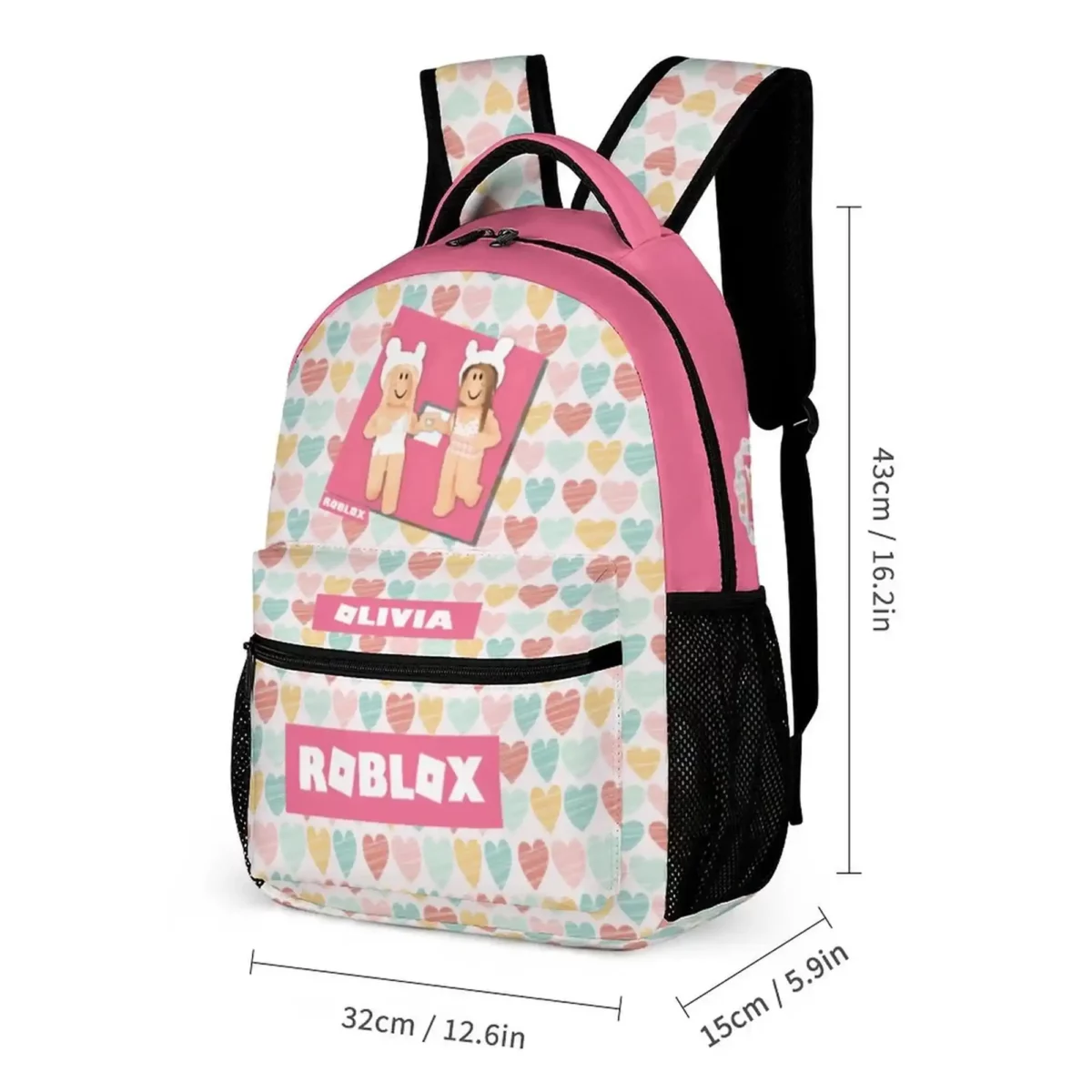 Personalized Roblox Girl’s Backpack with Pastel Hearts Background Cool Kiddo 18