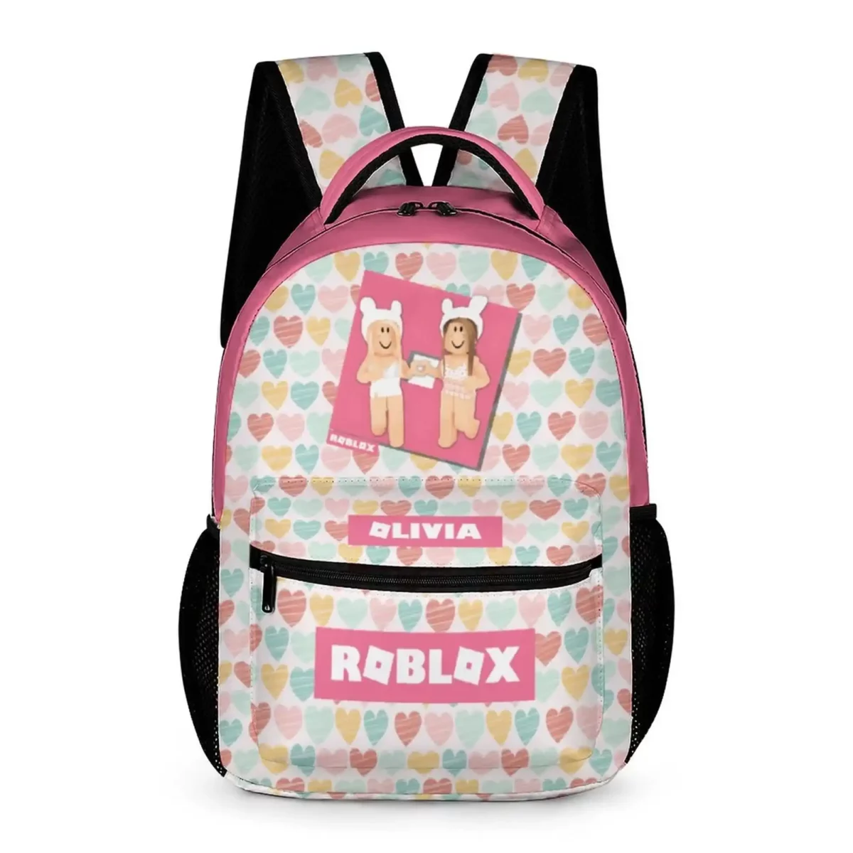Personalized Roblox Girl’s Backpack with Pastel Hearts Background Cool Kiddo 12
