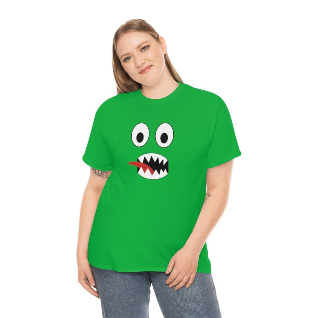 GREEN FACE. Blue Rainbow Friends. (Front and Back)  Unisex Heavy Cotton Tee Cool Kiddo 16