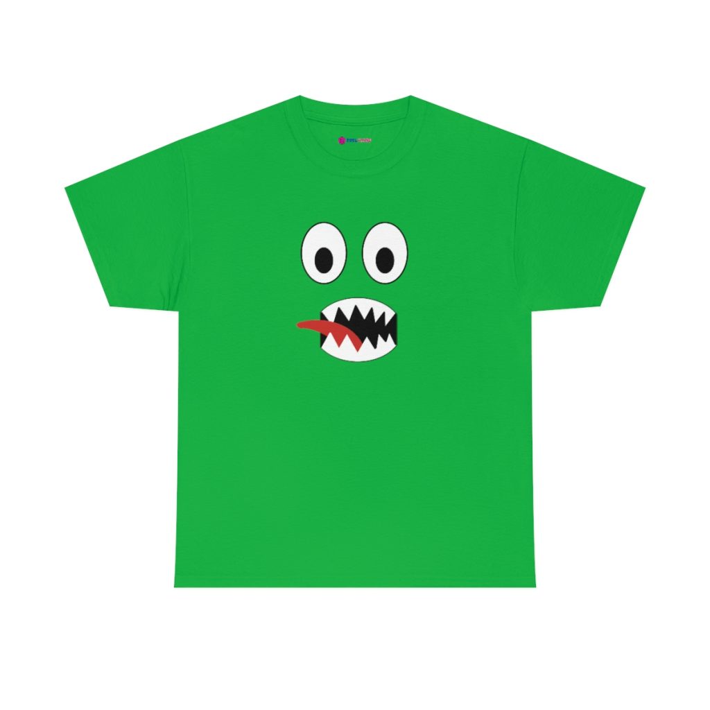 GREEN FACE. Blue Rainbow Friends. (Front and Back)  Unisex Heavy Cotton Tee Cool Kiddo 10