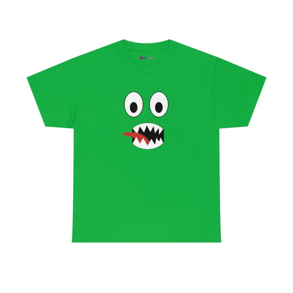 GREEN FACE. Blue Rainbow Friends. (Front and Back)  Unisex Heavy Cotton Tee Cool Kiddo