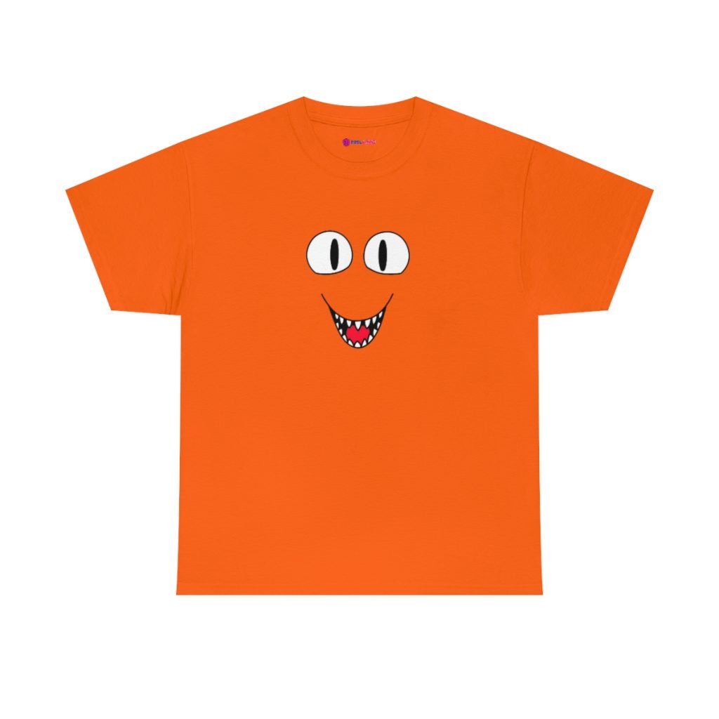 ORANGE FACE. Blue Rainbow Friends. (Front and Back)  Unisex Heavy Cotton Tee Cool Kiddo