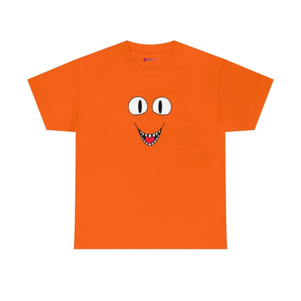 ORANGE FACE. Blue Rainbow Friends. (Front and Back)  Unisex Heavy Cotton Tee Cool Kiddo