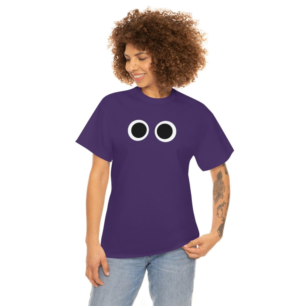 PURPLE FACE. Blue Rainbow Friends. (Front and Back)  Unisex Heavy Cotton Tee Cool Kiddo 14