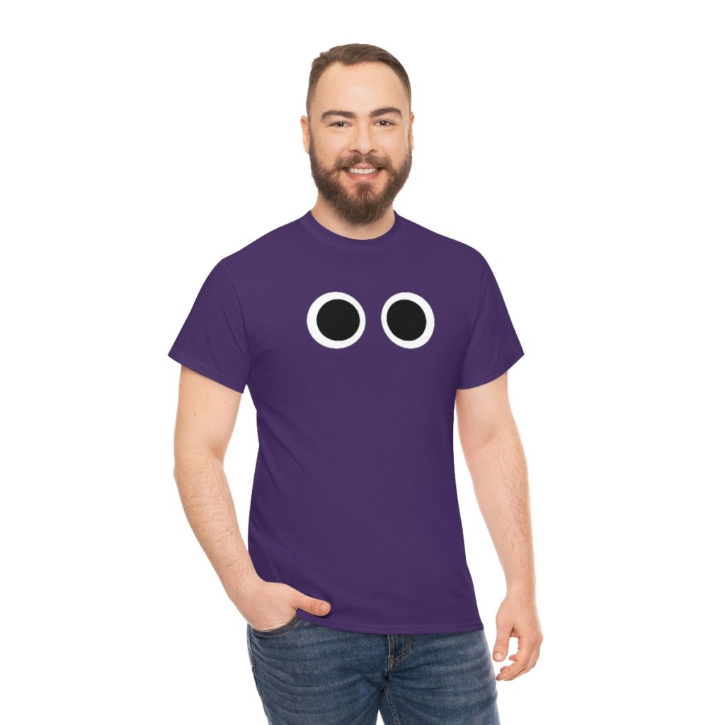 PURPLE FACE. Blue Rainbow Friends. (Front and Back)  Unisex Heavy Cotton Tee Cool Kiddo 18