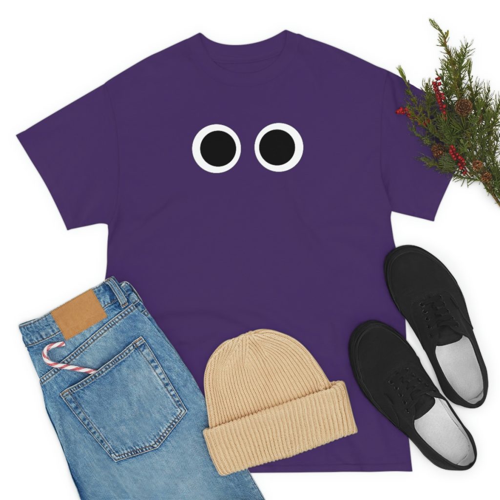 PURPLE FACE. Blue Rainbow Friends. (Front and Back)  Unisex Heavy Cotton Tee Cool Kiddo 24