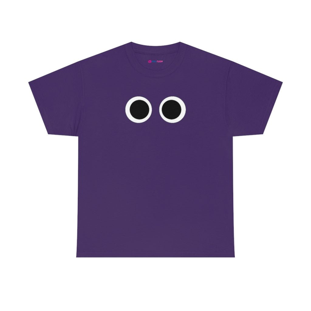PURPLE FACE. Blue Rainbow Friends. (Front and Back)  Unisex Heavy Cotton Tee Cool Kiddo