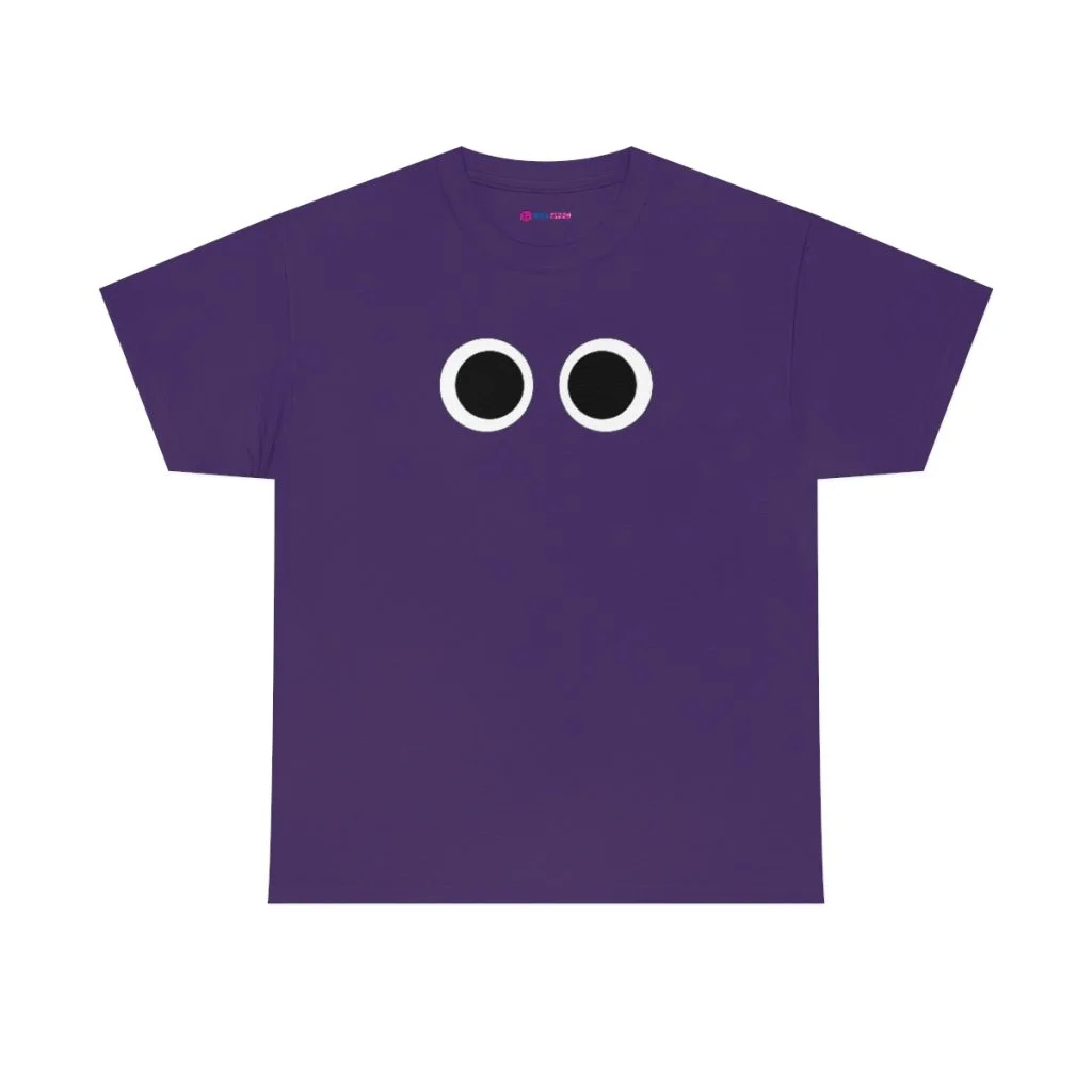 PURPLE FACE. Blue Rainbow Friends. (Front and Back)  Unisex Heavy Cotton Tee Cool Kiddo