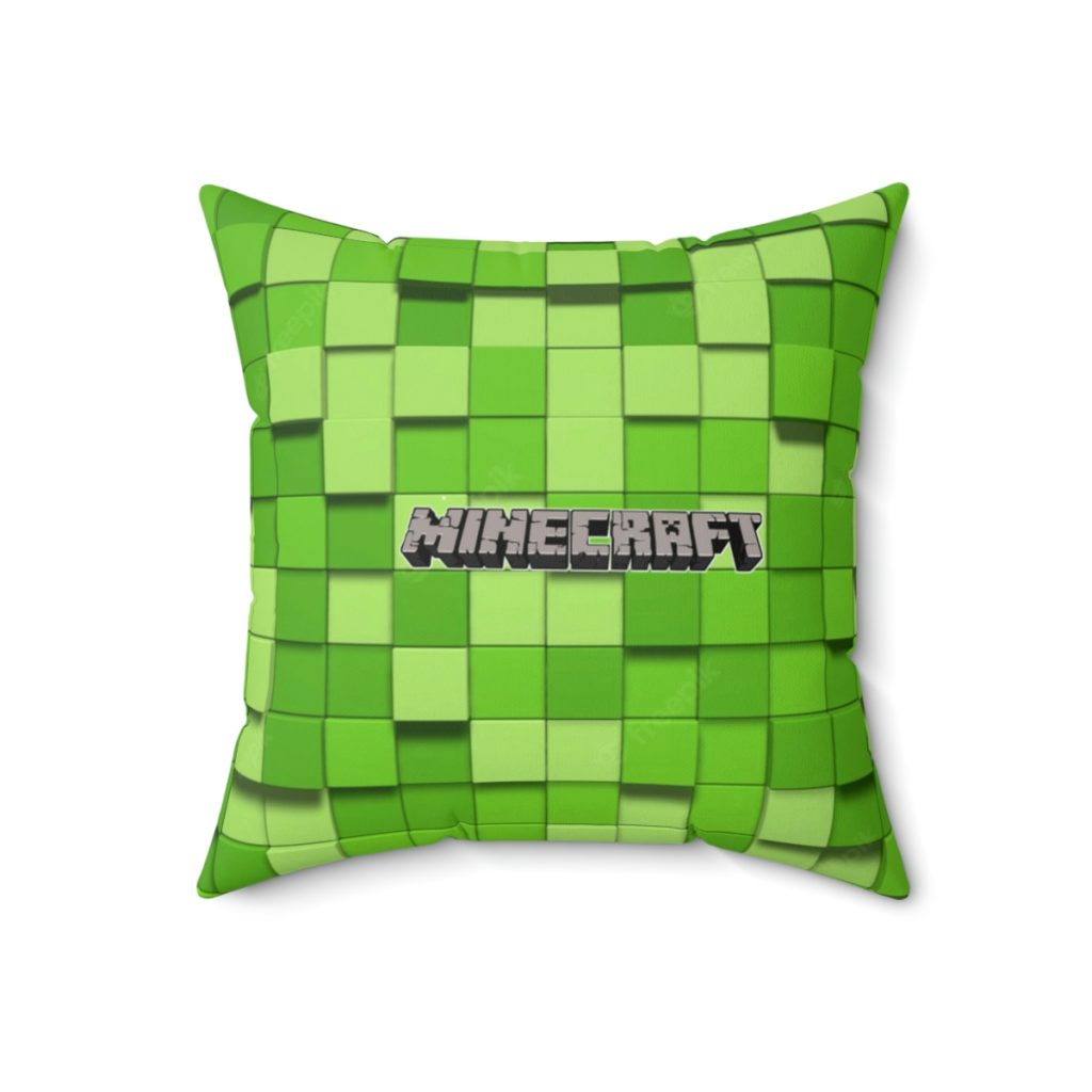 Minecraft Animal Cushion, Apple green pixels and characters on the back Cool Kiddo
