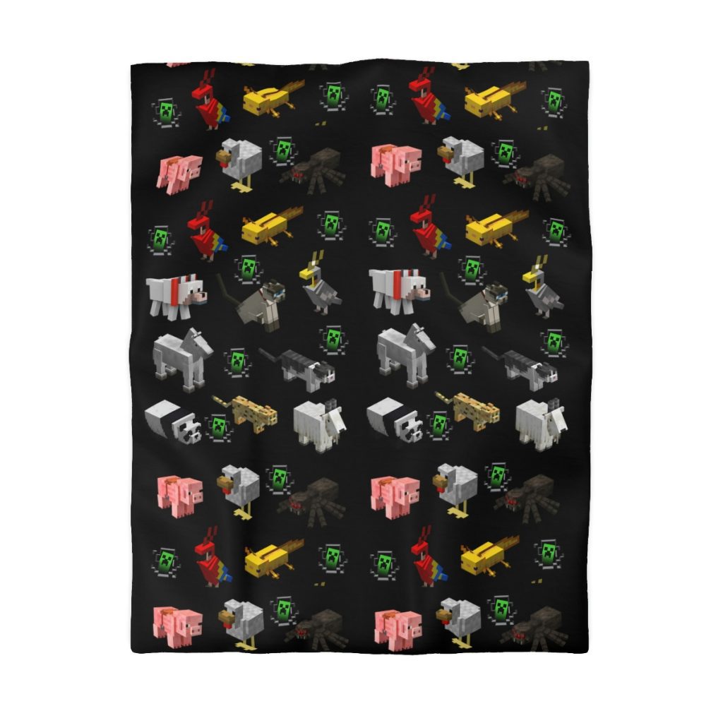Minecraft Animal. Microfiber Duvet Cover. Coll blankets, Black background. Cool Kiddo 12