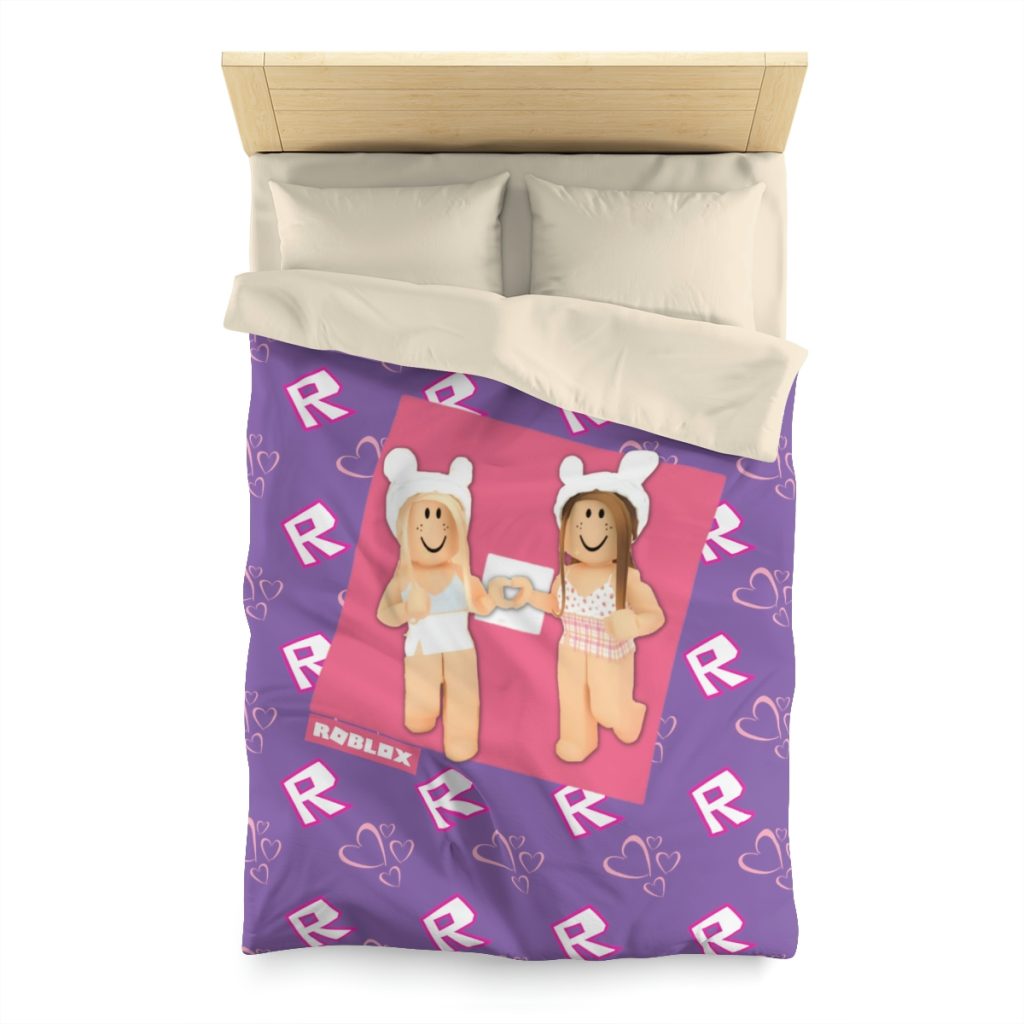 Design with R for Roblox Girls and silhouettes of hearts Microfiber duvet cover. Purple Cool Kiddo