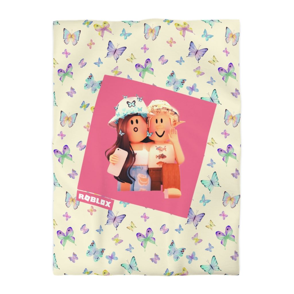 Roblox Girls. Microfiber duvet cover. Colorful butterflies design with lilac and blue tones in beige background Cool Kiddo 22