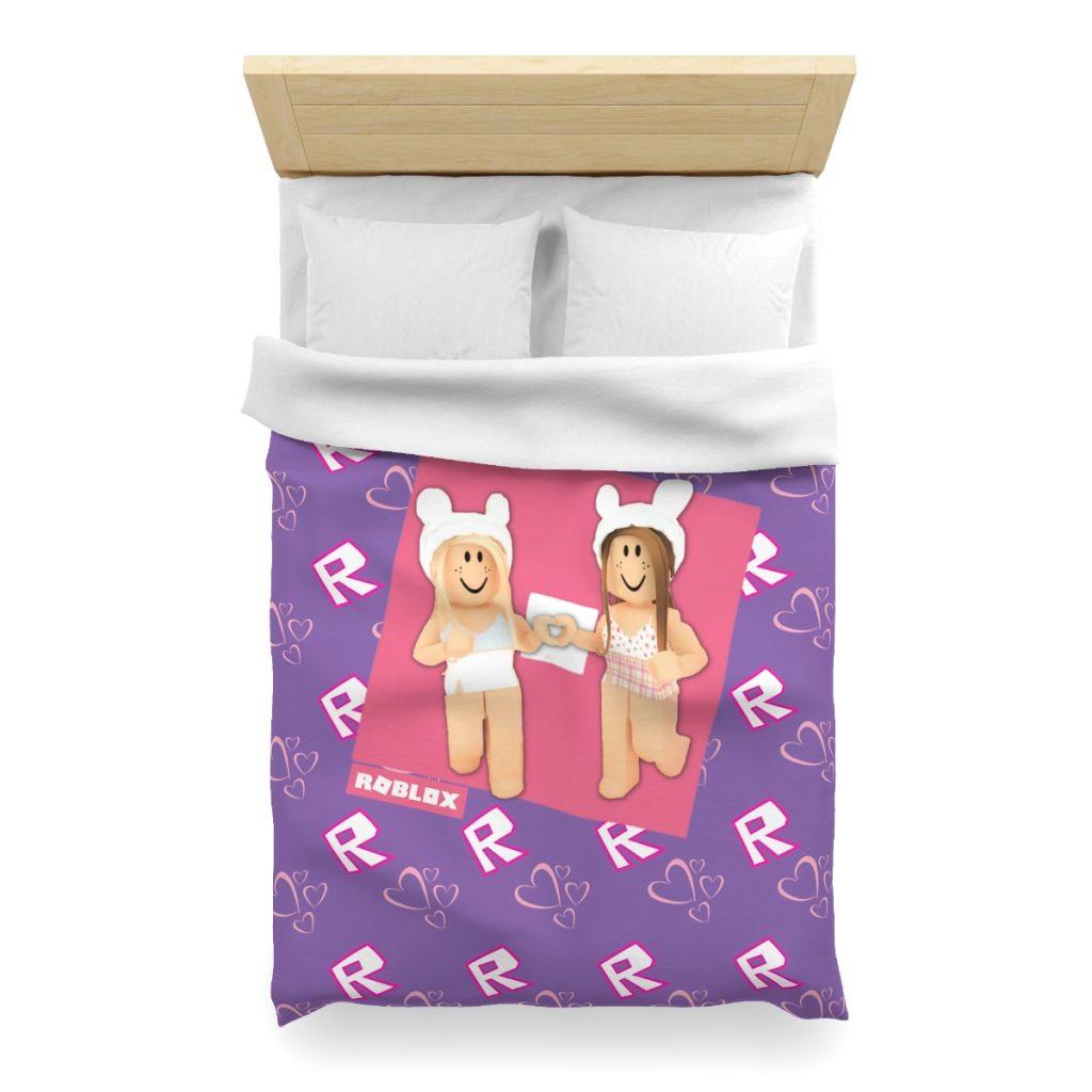 Design with R for Roblox Girls and silhouettes of hearts Microfiber duvet cover. Purple Cool Kiddo 30
