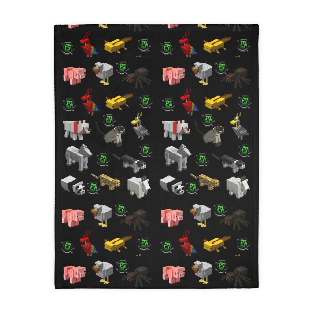 Minecraft Animal. Velveteen Minky Blanket (Two-sided print) Black background. Cool Kiddo 20