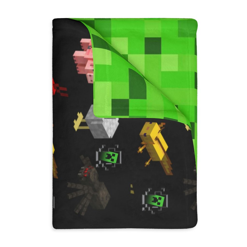 Minecraft Animal. Velveteen Minky Blanket (Two-sided print) Black background. Cool Kiddo 24