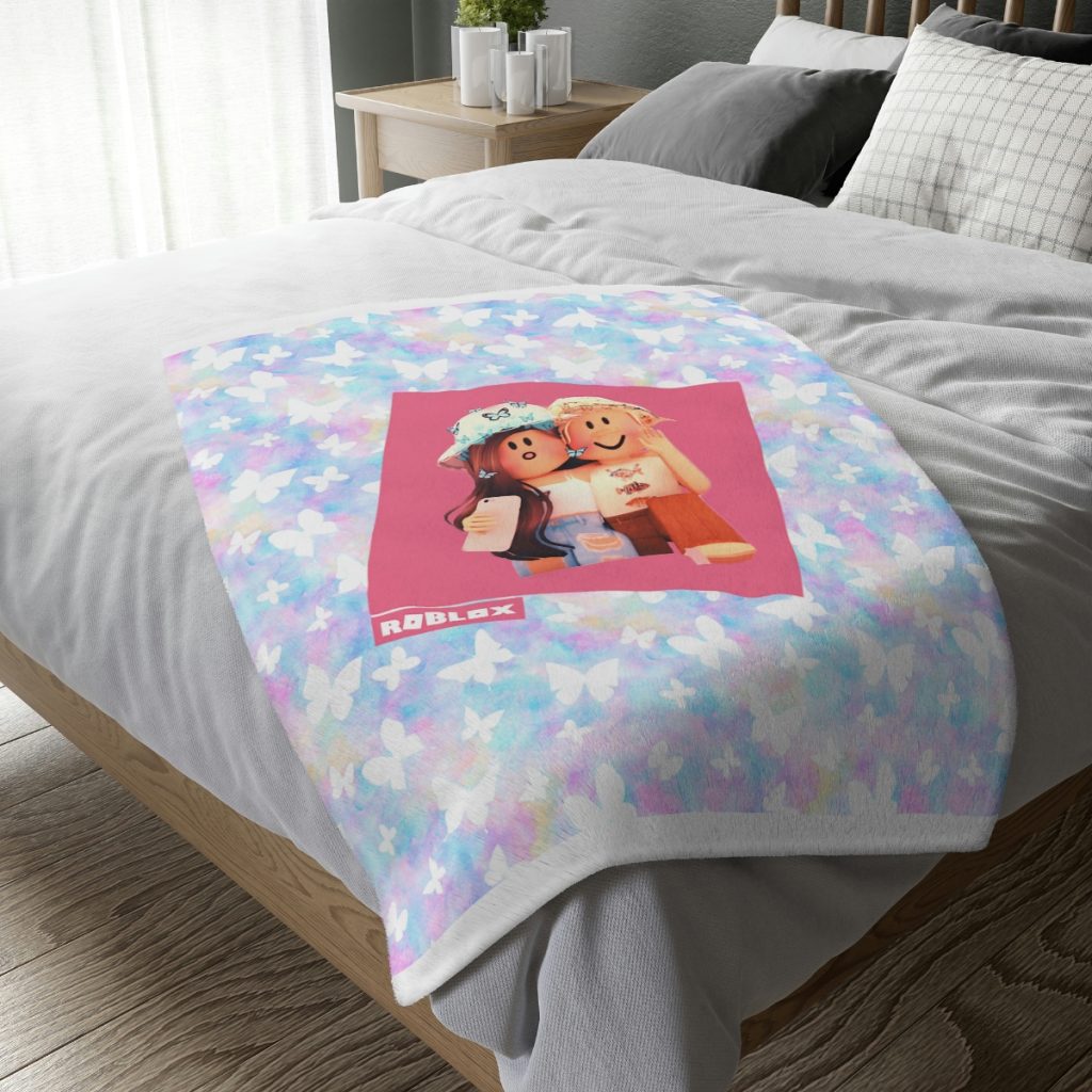 Roblox Girls. Microfiber duvet cover. Design of white butterflies on a multicolored background. Cool Kiddo 26