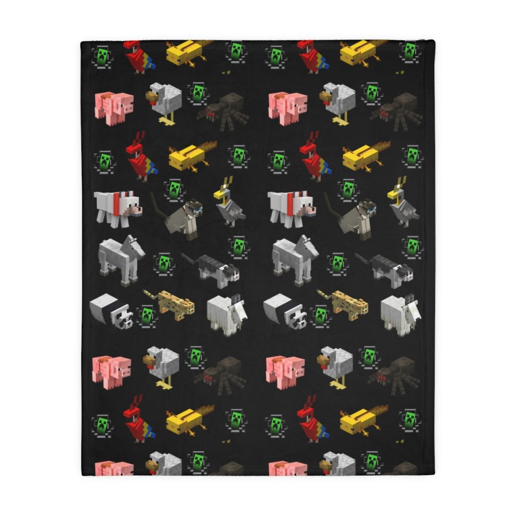 Minecraft Animal. Velveteen Minky Blanket (Two-sided print) Black background. Cool Kiddo 30