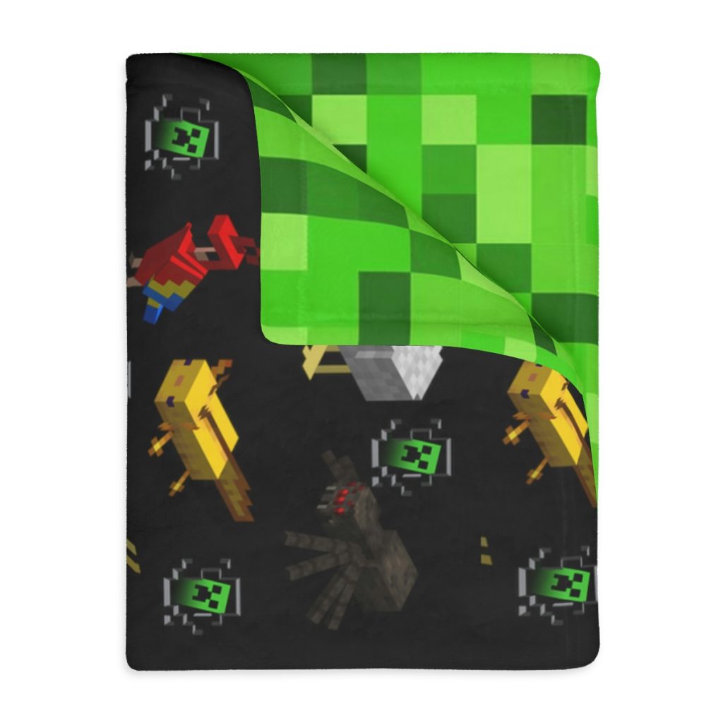 Minecraft Animal. Velveteen Minky Blanket (Two-sided print) Black background. Cool Kiddo 34