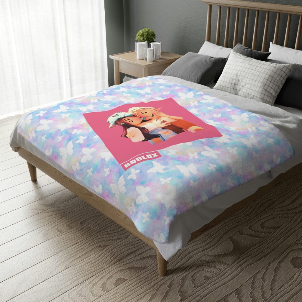 Roblox Girls. Microfiber duvet cover. Design of white butterflies on a multicolored background. Cool Kiddo 16