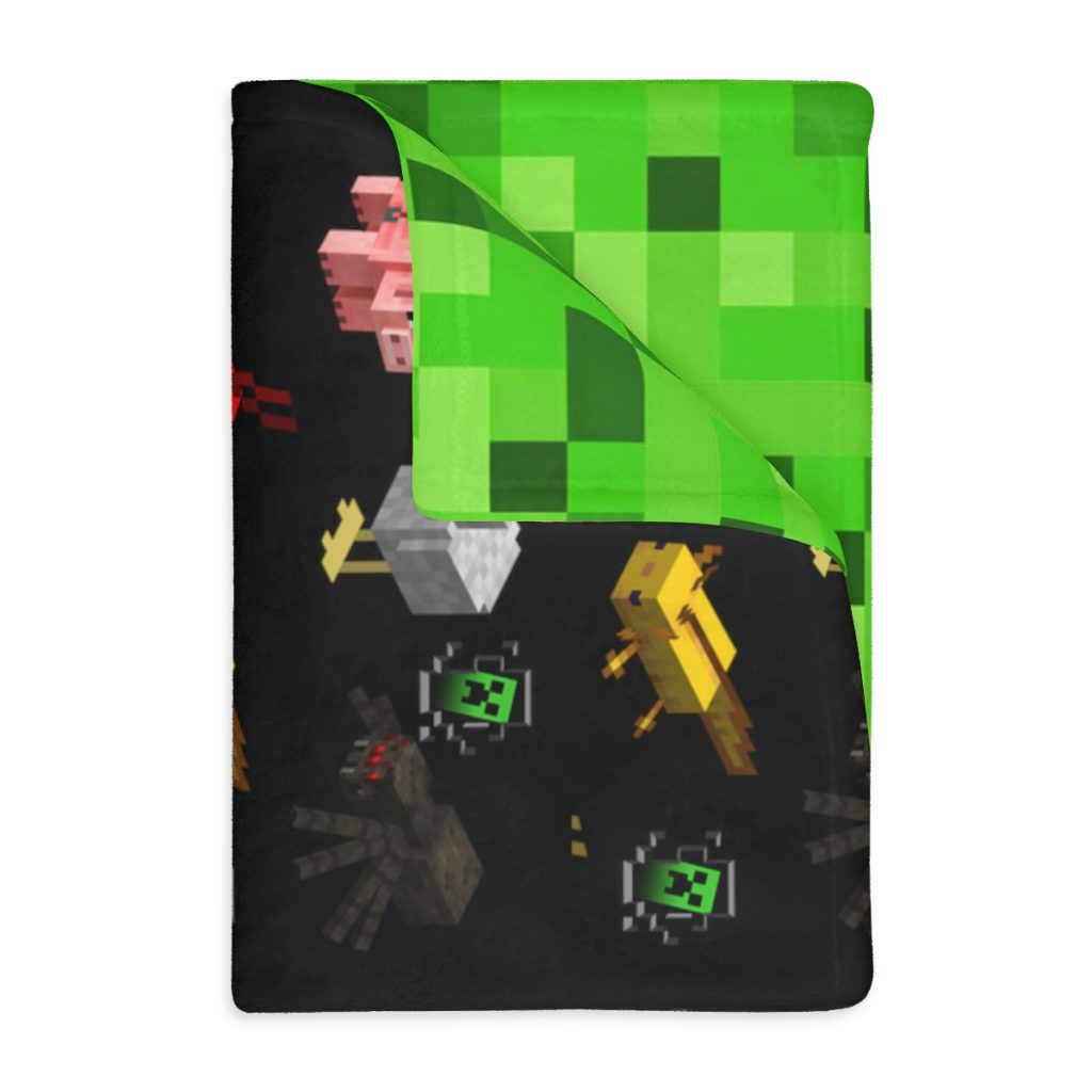 Minecraft Animal. Velveteen Minky Blanket (Two-sided print) Black background. Cool Kiddo 10