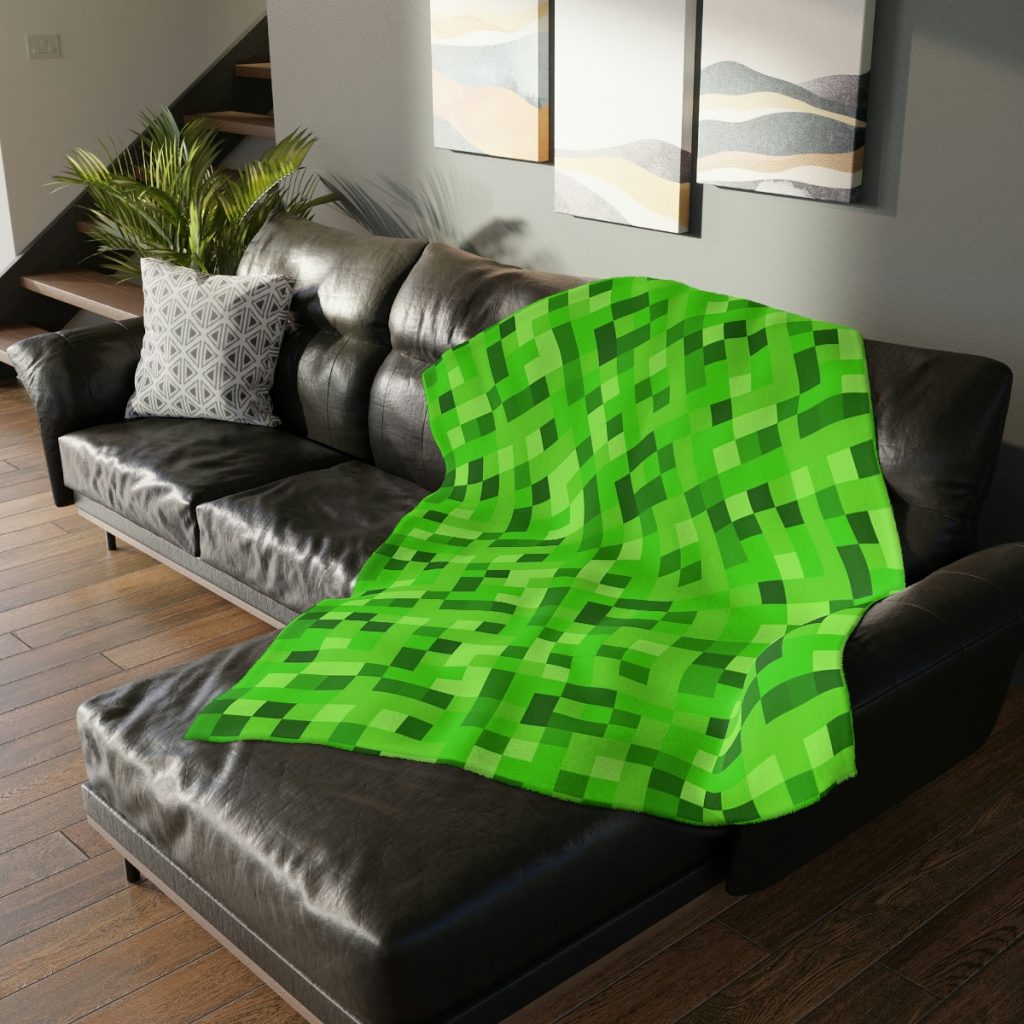 Minecraft Animal. Velveteen Minky Blanket (Two-sided print) Black background. Cool Kiddo 18
